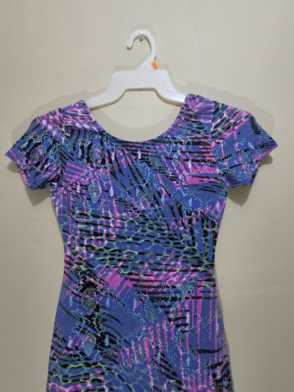 WAYF XS Bodycon Midi Dress Purple Pink Abstract Y2K Stretch Made USA - Picture 2 of 8